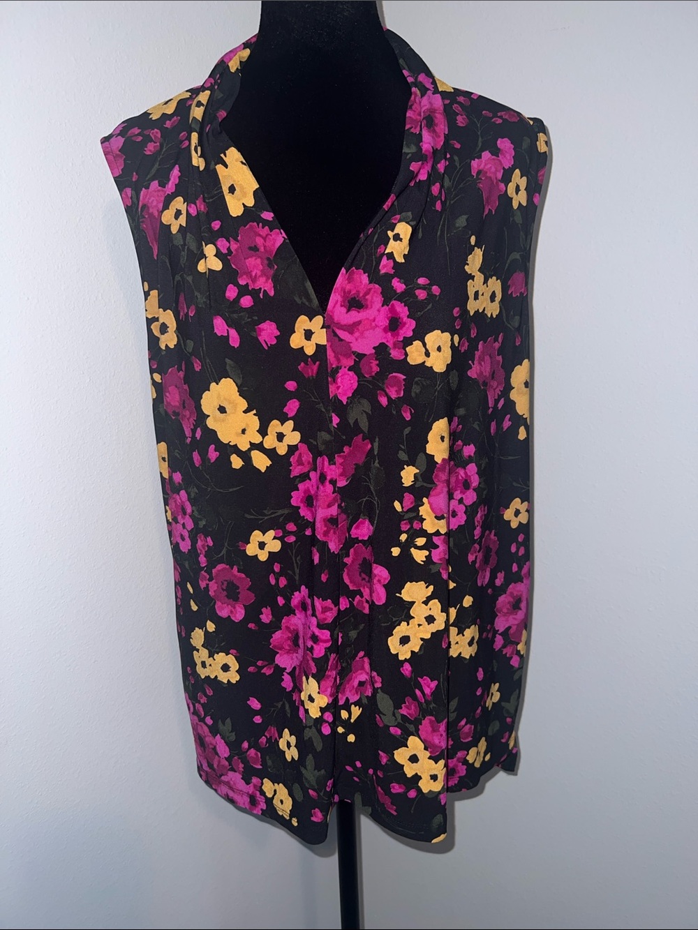 Bar III Black Sleeveless Blouse with Pink & Yellow Floral Print